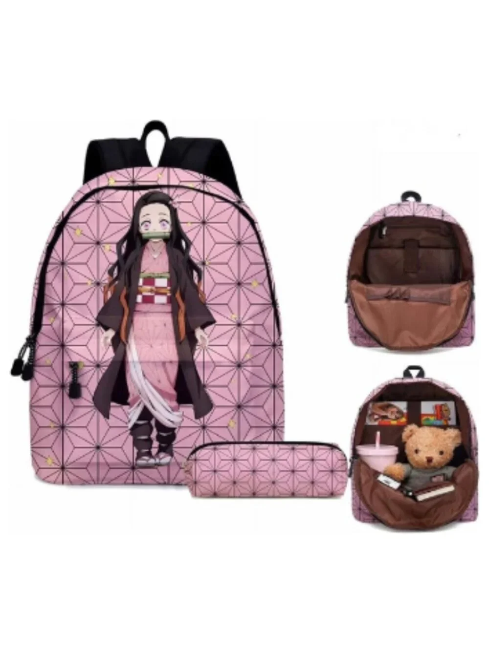 Nezuko Kamado Demon Slayer Kids Pink Black Small Anime 2pc  Backpack Set